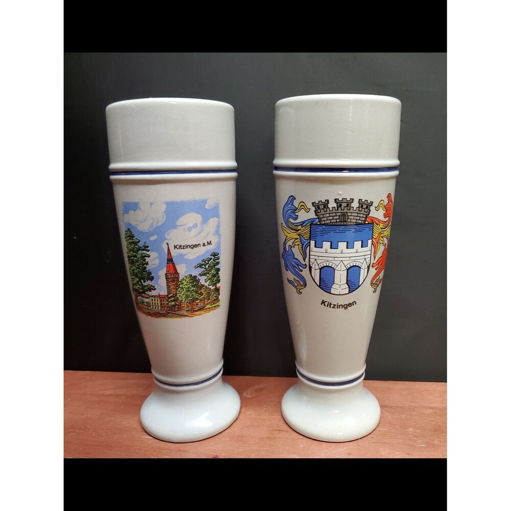 Gerz Stoneware Beer Steins - Blue & Multicolor Crest